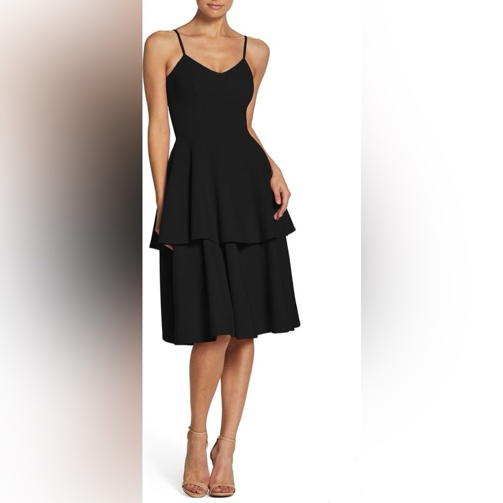 NWT Dress the Population Yasmin Tiered Sleeveless Cocktail Dress Black Sz XL